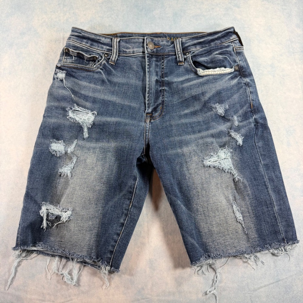 American Eagle Denim Shorts Mens 33 Blue Excellent Distressed Ripped Cutoff
